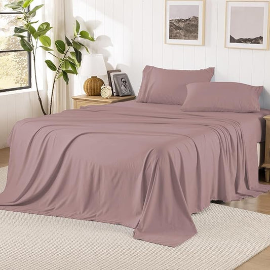 ROSE&RISY Full Size Sheet Set, Pre-Washed Microfiber Cotton-Like 4 Pcs Ultra Soft Bedding Set Full, Breathable Cooling Skin-Friendly All Seasons, 1 Fitted, 1 Flat, 2 Pillowcases (Lavender, Full)