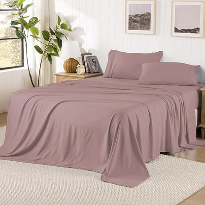 ROSE&RISY Lavender Twin Sheet Set, Pre-Washed Brushed Cotton-Like Microfiber, 3 Pcs Soft Breathable Sheet Set Twin,Fade Resistant, Includes 1 Fitted, 1 Flat, 1 Pillowcases (Lavender, Twin)