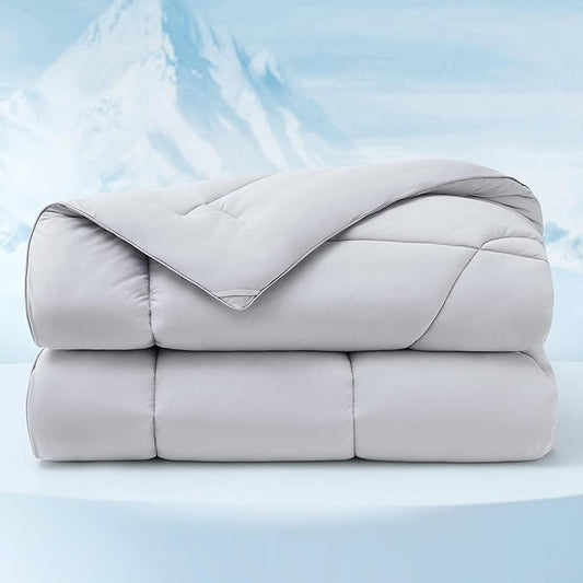 Bedsure Cooling Comforter Oversize King - Cooling Blankets for Hot Sleepers, Lightweight Comforter for Summer with Dual-Sided Cool Tech, Soft Breathable Cold Blanket for Sleeping, Grey, 116x98 Inches