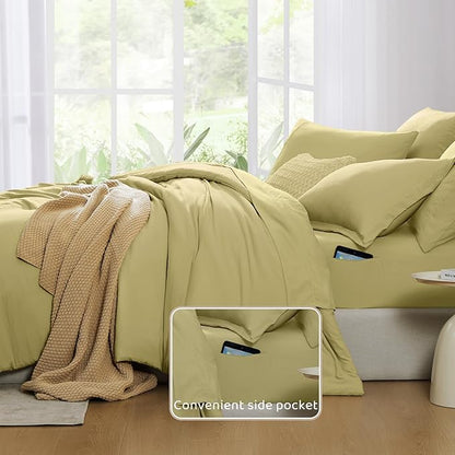 WRENSONGE Full Size Comforter Set- 7 Pieces Hemp Bed in a Bag Full Size Comforter with Fitted Sheet, Flat Sheet, 2 Pillow Shams, 2 Pillowcases, Warm Bedding Sets for All Season
