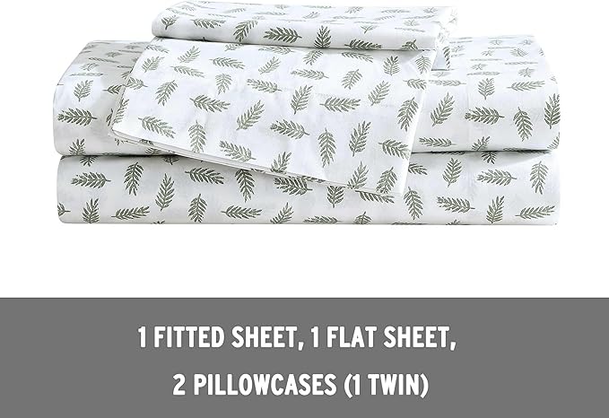 Eddie Bauer - Queen Sheets, Cotton Percale Bedding Set, Cool & Breathable Home Decor (Laurel Leaves, Queen)