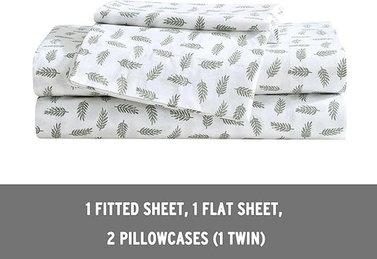 Eddie Bauer - Twin Sheet Set, Cotton Percale Bed Sheets, Crisp & Cool, Ideal Dorm Essentials (Laurel Leaves, Twin)