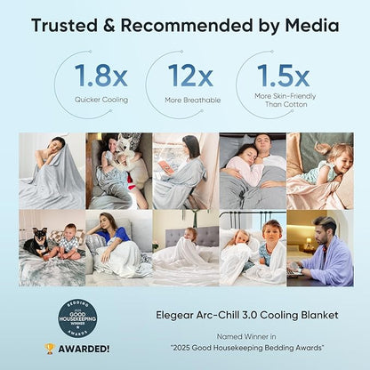 Elegear Revolutionary Cooling Throw Blanket, Absorbs Heat to Keep Body Cool for Night Sweats, Double Sided Arc-Chill3.0 Cooling Fiber Q-Max>0.5, Lightweight Summer Cold Blankets for Sleeping 51“ x 67”