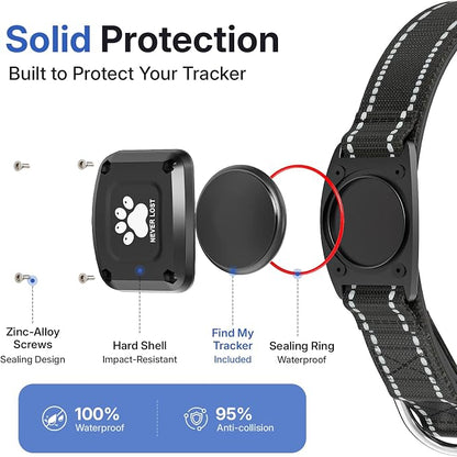 GPS Dog Collar Tracker 2-in-1,Reflective Waterproof Pet Collar,iOS-Only,No Monthly Fees,Unlimited Range,Dog Tracking Collar Pet Tracker,for Small Medium Large Dogs(M (14.5"-19.5"), Black)