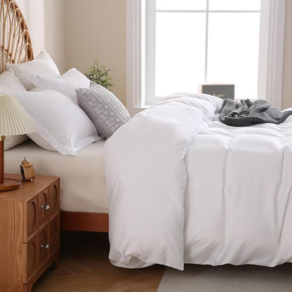 JSD White Duvet Cover Set King Size, 3 Piece Duvet Cover with Pillow Shams, Soft Brushed Microfiber Zipper Closure, Comforter Not Included