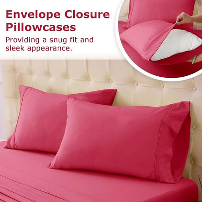 King Size Bed Sheet Set - 4 Piece Soft Microfiber Sheets with Deep Pockets, Cooling Technology, and Wrinkle-Free Pillowcase. Hotel-Quality, Durable Bedding, Viva Magenta
