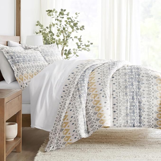 LINENS & HUTCH Comforter Set Patterned Microfiber All Season Down-Alternative Ultra Soft Bedding in Mayan Stamp - Twin/TwinXL Mayan Stamp Gray