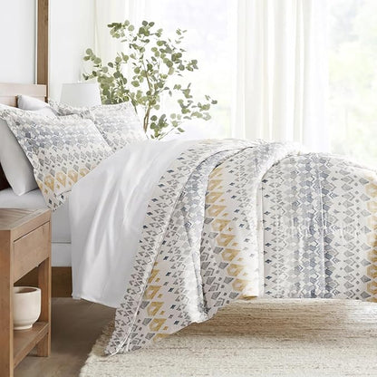 LINENS & HUTCH Comforter Set Patterned Microfiber All Season Down-Alternative Ultra Soft Bedding in Mayan Stamp - Full/Queen Mayan Stamp Gray