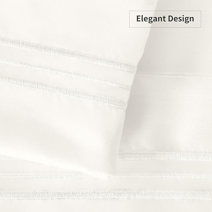 YIYEA Pillow Cases Standard Size Set of 4, Ultra Soft 1800TC Hotel Quality Double Brushed Microfiber Embroidered Pillowcases, Envelope Closure, Fade Resistant (20"x26", Ivory)