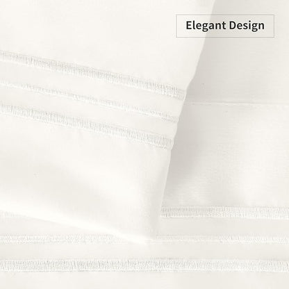 YIYEA Pillow Cases Standard Size Set of 4, Ultra Soft 1800TC Hotel Quality Double Brushed Microfiber Embroidered Pillowcases, Envelope Closure, Fade Resistant (20"x26", Ivory)