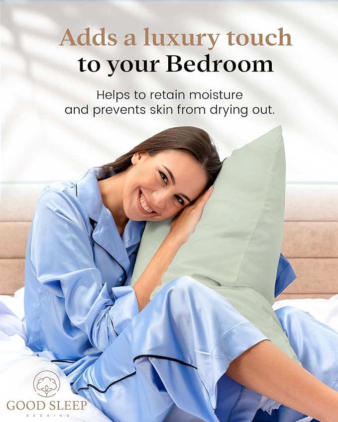 Set of 4 Pillow Cases King, 800 TC 100% Egyptian Cotton, Great for Hair & Skin Care, Silky Soft Sateen Weave Pillow Covers for Bed Pillow, Improves Sleep Quality, 4" Hem Pillowcases, Sage