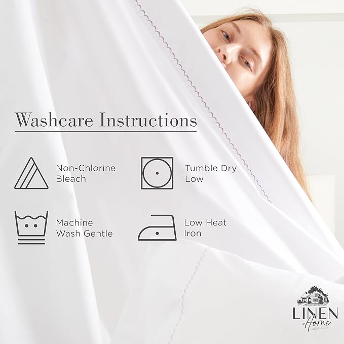 Linen Home 100% Cotton Percale Moon Scallop Hem Pillowcases King Size, Peach, 2 Pieces of Pillow Case, Crisp and Cool Strong Bed Linen, 20 inches X 40 inches