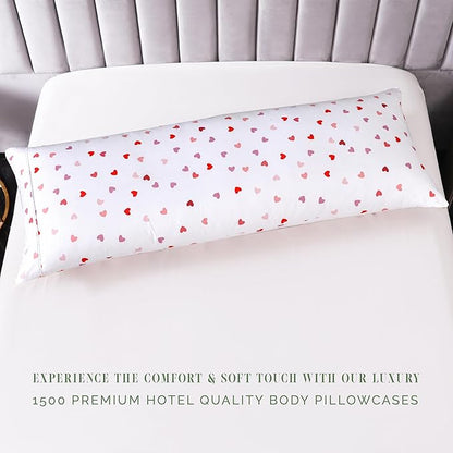 Elegant Comfort Ultra Soft 1-Piece Set Hearts Print Pillowcases - 1500 Premium Hotel Quality Microfiber, Soft and Smooth Hidden Zipper Closure 1-Piece Pillow Covers - Body Pillowcase, Valentina