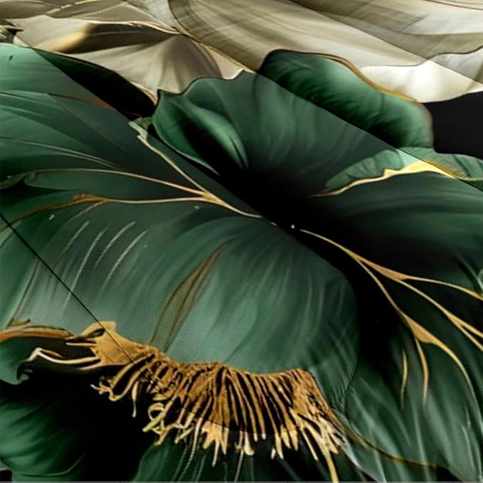 Floral Comforter Set Full 3Pcs Black and Green Retro Flower Bedding Set Vintage Aesthetic Elegant Botanical Flowers Bedding Ultra Soft Lightweight Comforter Sets for All Season