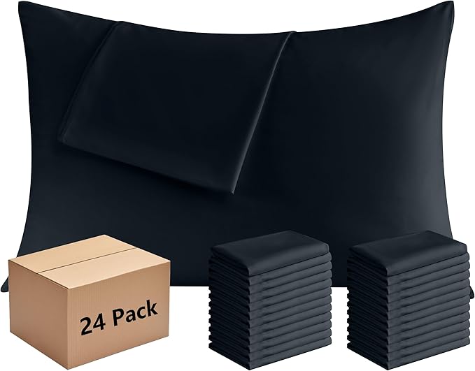 Pillowcases Queen Size 24 Pack - Bulk Pillow Cases with Envelope Closure, Soft Brushed Microfiber Pillow Covers Hospital Hotel Airb&bs Essentials for Hosts (20x30, Black)