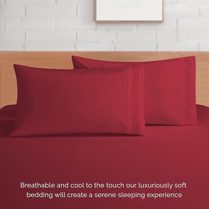 Elegant Comfort Luxurious 1500 Premium Hotel Quality Microfiber 4-Piece Sheet Set, 18-24 Inches Deep - Extra Deep Pocket Sheets - Ultra Soft 4PC Deep Pocket Sheets, Full, Burgundy
