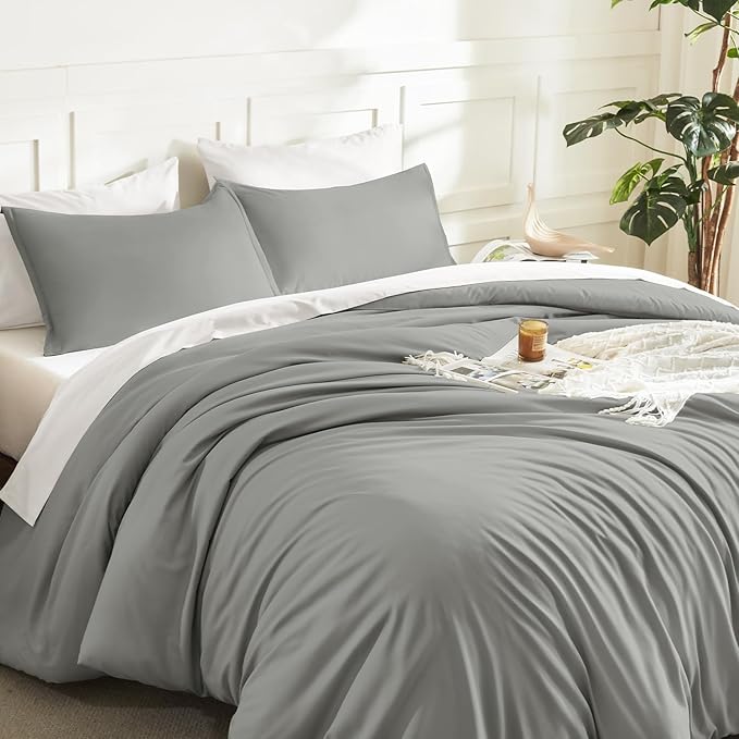 Litanika Comforters Medium Gray Full Size, 3 Pieces Lightweight Solid Bedding Set & Collections, All Season Fluffy Bed Set (79x90In Comforter & 2 Pillowcases)