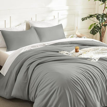 Litanika Comforters Medium Gray Queen Size, 3 Pieces Lightweight Solid Bedding Set & Collections, All Season Fluffy Bed Set (90x90In Comforter & 2 Pillowcases)