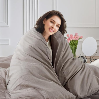 NEXHOME PRO Duvet Cover Set 100% Washed Cotton Super King 108"x98", Organic Natural Linen Look Textured 3 Pieces Bedding Set Warm Linen Grey with Zipper Closure, Breathable and Soft (No Comforter)