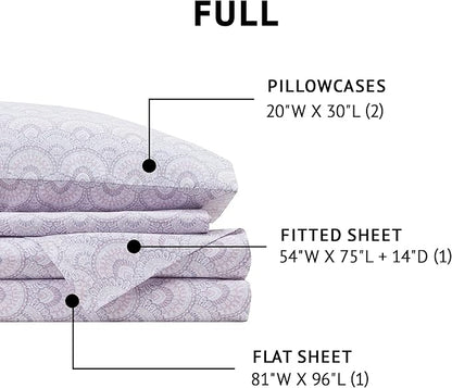 Comfort Spaces 100% Cotton Sheet Set Breathable, Lightweight, Soft with 14" Elastic Pocket Fits up to 16" Mattress, All Season Cozy Bedding, Matching Pillow Case, Full Tabitha Purple 4 Piece