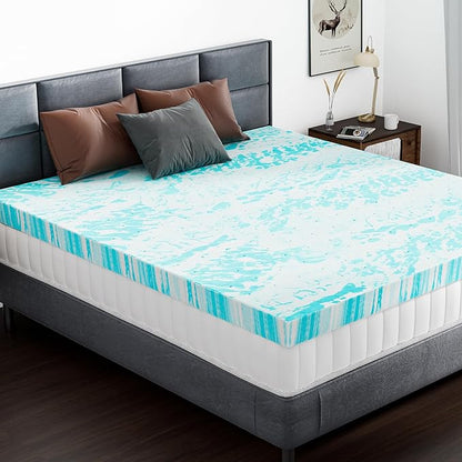 DUMOS Memory Foam Mattress Topper King, 4 Inch Thick Gel Infused Bed Toppers for Queen Size Bed, Soft Mattress Pads for Sleeper Sofa, RV, Camper, CertiPUR-US Certified, Blue