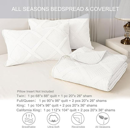Exclusivo Mezcla King Quilt Set- White Quilts Bedding Set with 2 Pillow Shams, Modern King Bedspread with Striped Pattern, Soft Lightweight Bedspreads Coverlets for All Seasons