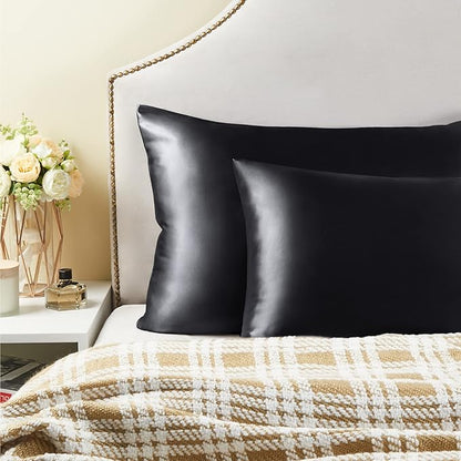 BEDELITE Satin Pillowcase for Hair and Skin, Super Soft and Cooling Similar to Silk Pillow Cases 2 Pack with Envelope Closure, Gift for Women Men(20"x36" King Size, Black)