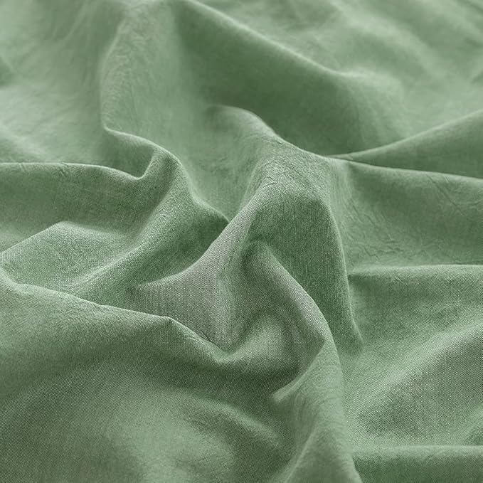 FACE TWO FACE Bedding Duvet Cover Set100% Washed Cotton Duvet Cover Linen Like Textured Breathable Durable Soft Comfy(Queen, Green)