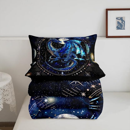 Feelyou Dragon Comforter Set King Size Dragon Stuff Comforter for Boys Girls Teens Luxury Bedding Set Dragon Decor Duvet Set Room Decor Blue Black Quilt Set