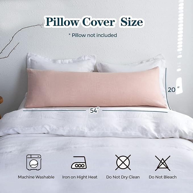 Simple&Opulence Body Pillow Cover 20" x 54",100% Pure Linen, Ultra Soft and Breathable, Body Pillowcase with Envelope Closure for Adults (Dusty Pink)