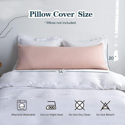 Simple&Opulence Body Pillow Cover 20" x 54",100% Pure Linen, Ultra Soft and Breathable, Body Pillowcase with Envelope Closure for Adults (Dusty Pink)