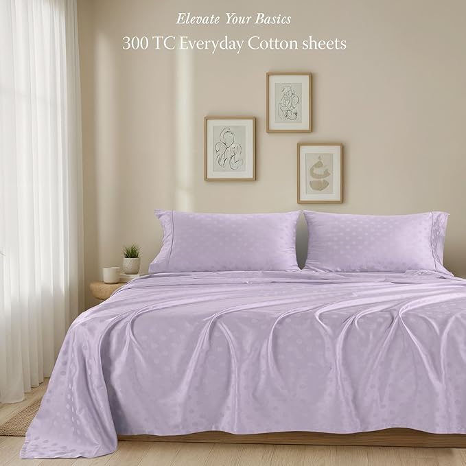 Threadmill Cotton Twin XL Sheet Set | 100% Cotton Sheets for Twin XL Size Bed | Damask Jacquard Sateen Twin XL Bed Sheets Set with 16” Deep Pocket | Soft Breathable 3-Piece Cooling Sheet Set | Lilac