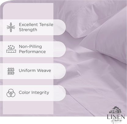 Linen Home 100% Cotton Percale Sheets King Size - Crisp Cool Breathable, 16 Inch Deep Pocket, Soft Durable 4-Piece King Bed Sheet Set 1 Flat, 1 Fitted, 2 Pillowcases, Iris Lilac