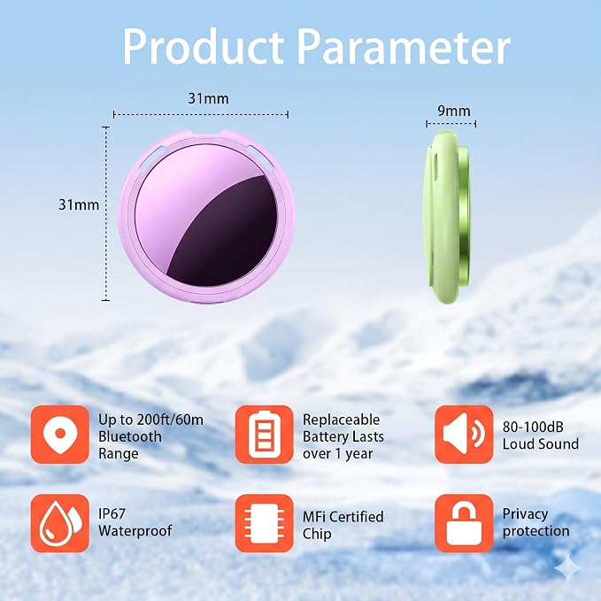 2 Pack Tracker Tags Finder Apple Find My MFi Certified Waterproof iOS Only | Bluetooth Air Smart Tags Item Finder Locator Worldwide Tracking for Key Pets Wallet Backpack Dogs Luggage Replaceable Battery