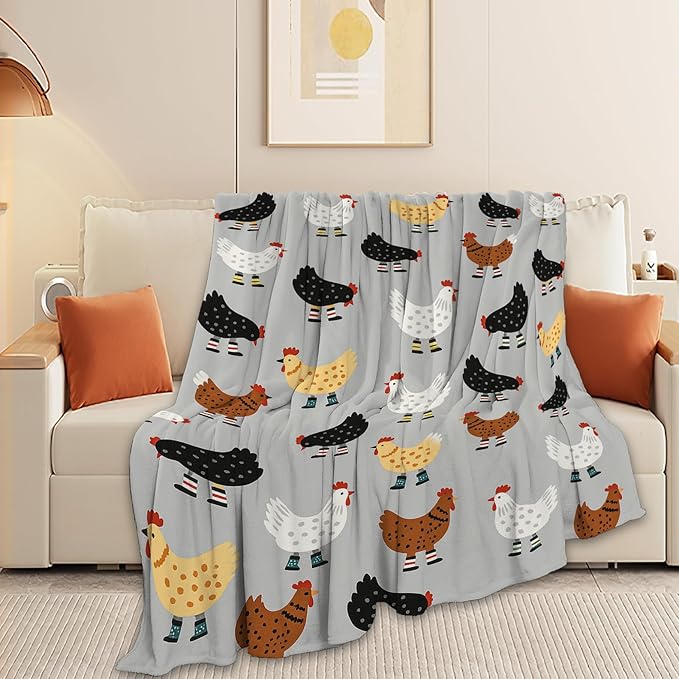Chicken Blanket Super Soft Warm Fluffy Fleece Flannel Hen Animal Throw Blanket Cozy Fuzzy Plush Stuff Bedding Blankets Gifts for Women Kids Boys Girls Adults 50"X40"