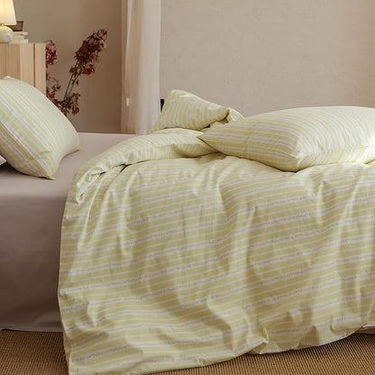 Floral Comforter Queen Size Yellow Striped Bedding Set Fluffy Cotton Down Alternative Girls Bedding Comforter Sets Cozy Boho Stripe Light Weight Bed Comforter with 2 Pillowcases