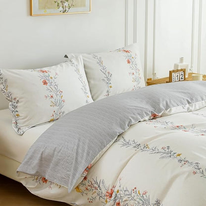 OAITE Duvet Cover Set Twin Size Floral Pattern Ultra Soft 100% Cotton Duvet Cover Sets 3-PC, Breathable Duvet Cover with Zipper Closure & Corner Ties(2 Pillow Shams,1 Duvet Cover)
