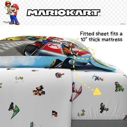 Super Mario Kart Game Kids Bedding Set, Twin Size, 4-Piece Super Soft Cozy Reversible Comforter & Sheet Set (Officially Licensed Product) by Franco | Durable, Reversible, Officially Licensed