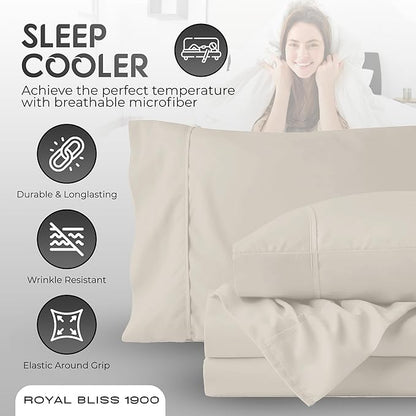 California King Sheet Sets – 4Pcs Cal King Bedding Set, Deep Pocket, Double Brushed Microfiber, Fade Resistant, Soft & Breathable Bed Sheets for Ultimate Comfort(Ivory)