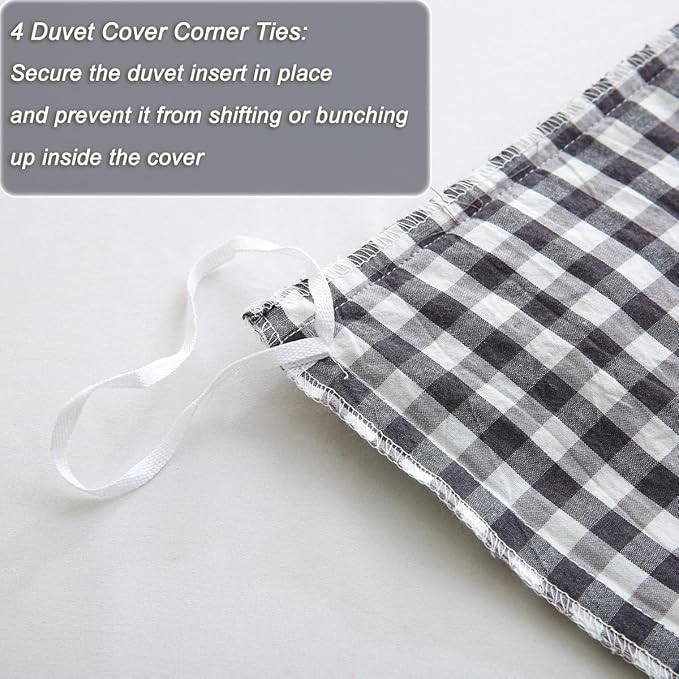 Black/White Checkered Ruffle 3-Piece Duvet Cover Set Twin Size,Washed Cotton Shabby Gingham Plaid Bedding Set Farmhouse Comforter Set(Twin,Black/White)
