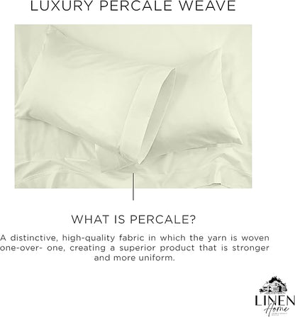 Linen Home 100% Cotton Percale Pillowcases Queen/Standard Size, Cream, 2 Pieces of Pillow Case, Crisp and Cool Strong Bed Linen, 20 inches X 30 inches