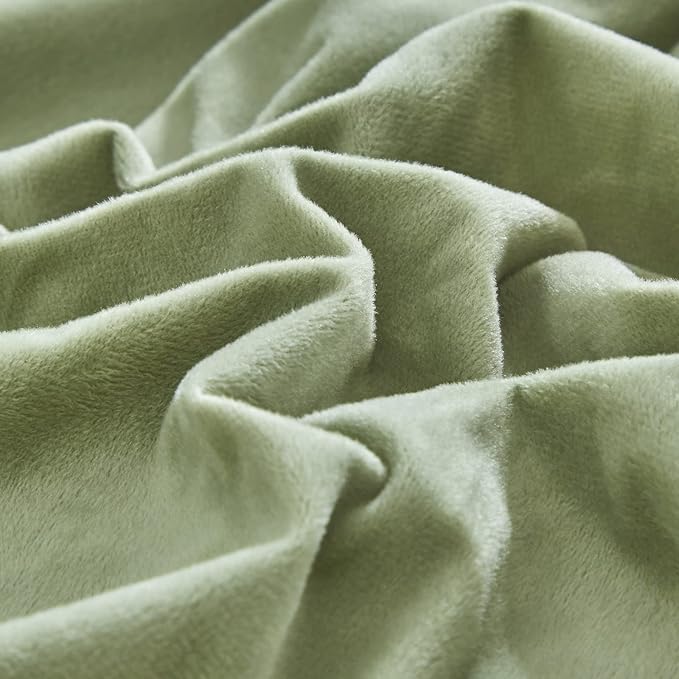 Houseri Sage Green Velvet Comforter Set Queen Fluffy Light Green Micromink Sherpa Bedding Sets Queen Warm 3 Pieces Lightweight Durable Solid Green Flannel Fuzzy Extra Comfy Soft Plush Bed Quilts Queen