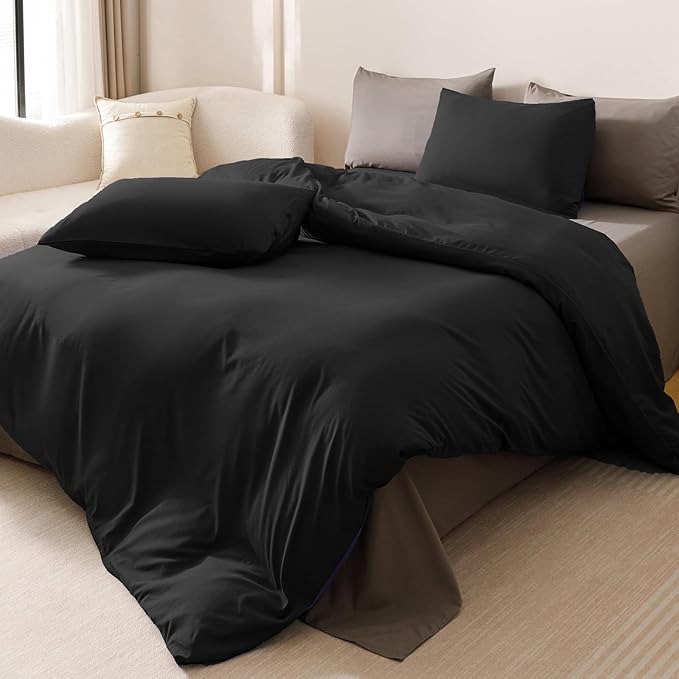 Luxlovery Black Comforter King Men Pure Black Bedding Set Durable Quilts Blanket Soft Breathable Lightweight Fluffy King Size Comforter Set Women Men