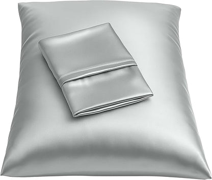 BLISSFORD Satin Pillowcase with Zipper, for Hair and Skin Care, Feels Soft and Cool Like a Silk Pillowcase, Satin Pillow Cases 2 Pack, Slik Pillow Cover, Silver Grey - King Size, Set of 2