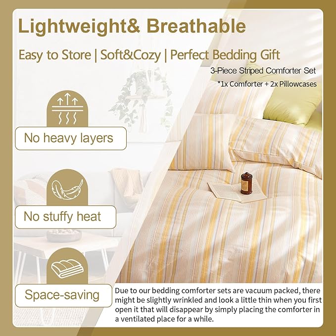 EAVD Retro Striped Comforter Set Twin XL Multi-Color Soft Washed Cotton 3-Piece Colorful Stripes Pattern Bedding Set with 2 Pillowcases Farmhouse Geometric Comforter Set for All-Season Soft&Fluffy