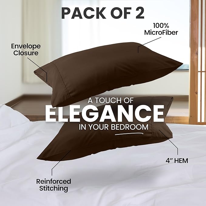 Utopia Bedding King Pillow Cases - 2 Pack - Envelope Closure - Soft Brushed Microfiber Fabric - Shrinkage and Fade Resistant Pillow Covers King Size 20 X 40 Inches (King, Brown)