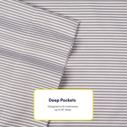 Cal King Size Bed Sheets - 6 Piece 1500 Supreme Deluxe Collection Deep Pocket Ultra Soft California King Sheet Set Bedding - 2 Extra Pillow Cases, California King, Classic Stripe Gray