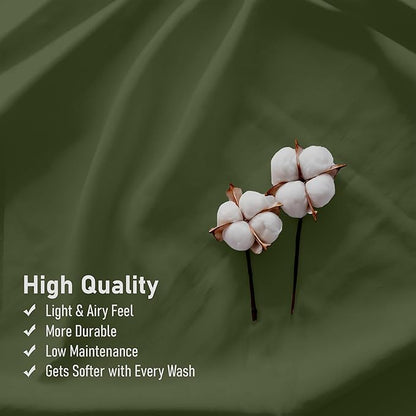RUVANTI 100% Cotton Sheets – Queen Size Percale Bedding, Cooling & Breathable, Durable with a Crisp, Soft & Comfortable Feel, 16" Deep Pocket, 4-Piece Set, Chive