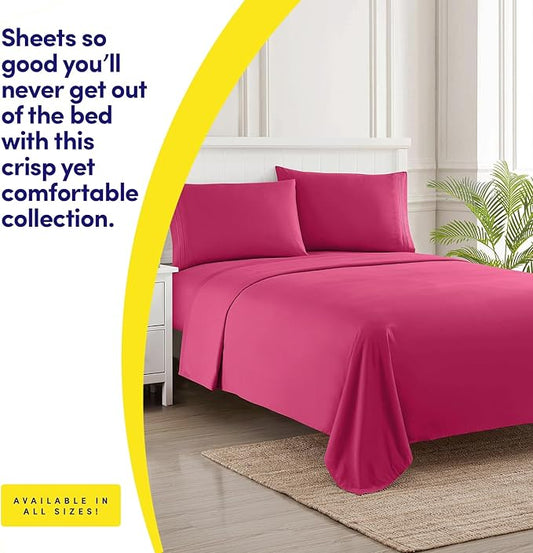 Supreme Collection Twin Sheet Set - Fuschia, 3 Piece Set, Extra Soft, Elastic Corner Straps, Deep Pocket, Twin