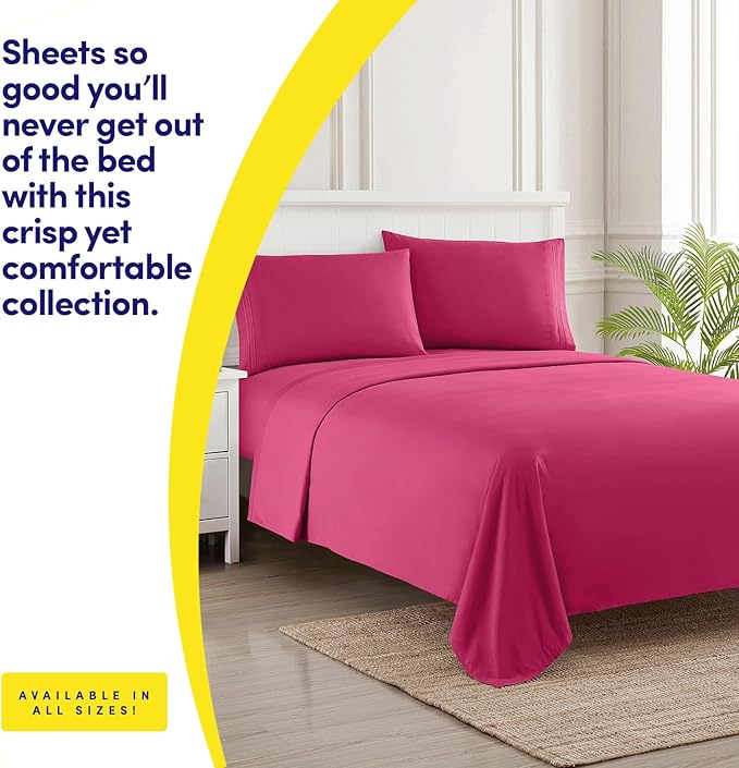 Sweet Home Collection 1500 Supreme Collection Extra Soft Split King Sheet Set, Fuscia- Luxury Bed Sheet Set with Deep Pocket Wrinkle Free Bed Sheets, Split King Size, Peach